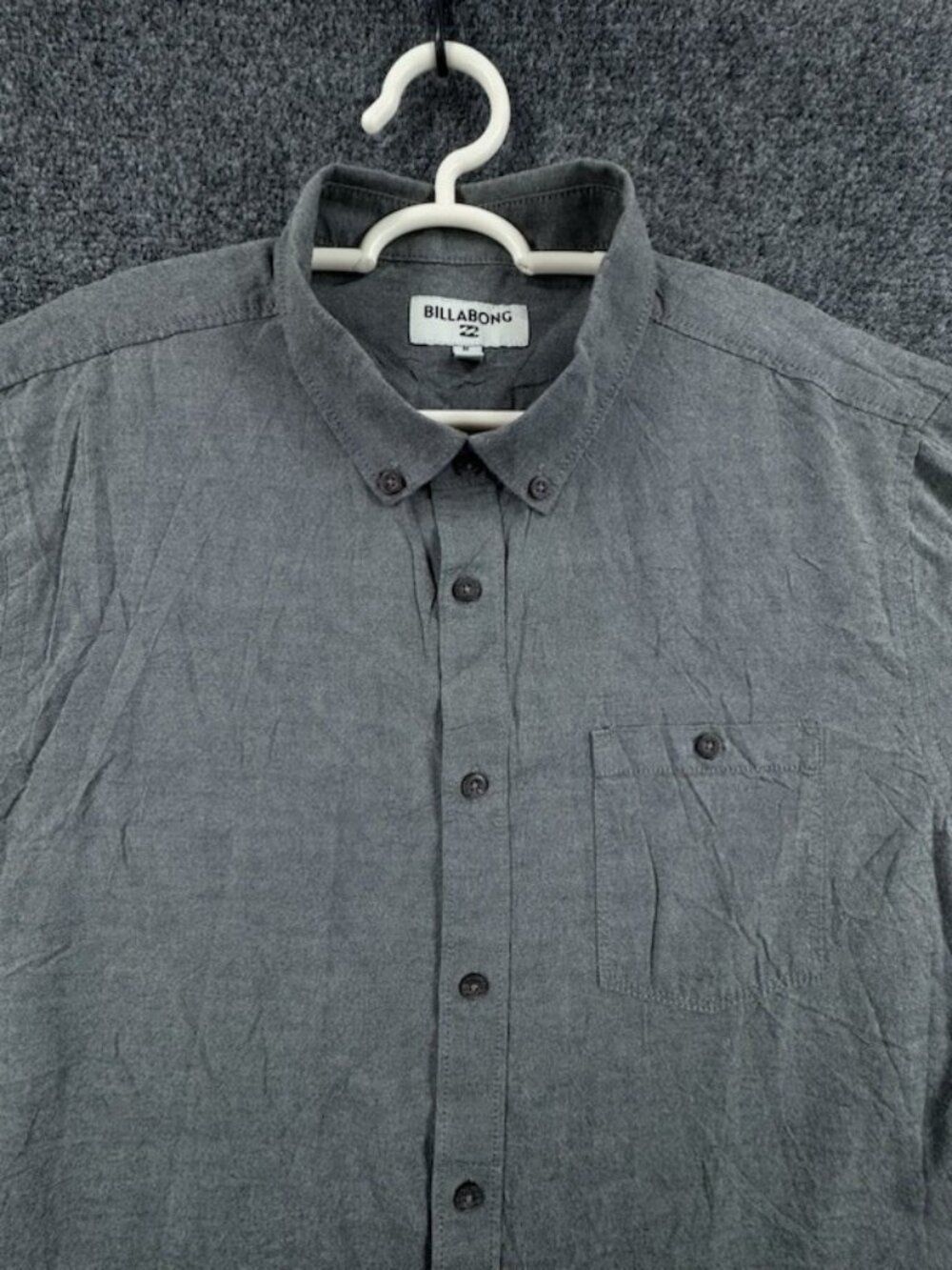Billabong Medium Button-Down All Cotton Gray Solid Mens Long Sleeve Shirt Pocket